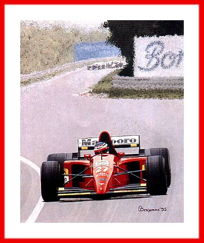 Poster Bild  Alesi Jean Ferrari Formle 1 Sieg Nr 1  mit Autogramm