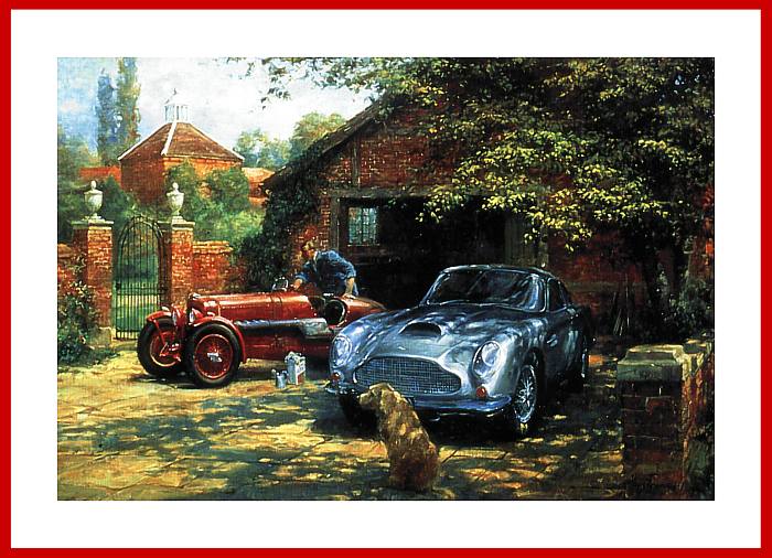 Poster Bild Gemälde Aston Martin DB 4 GT und Ulster