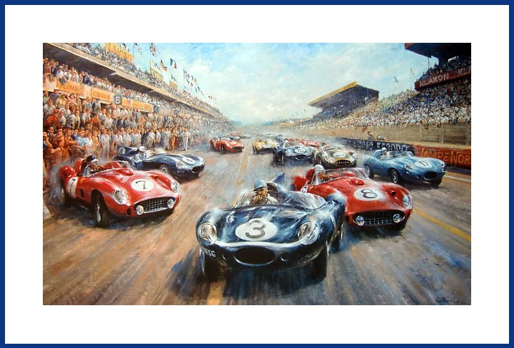 Jaguar D-Type Start Le Mans 1957 Bueb Flockhart Poster