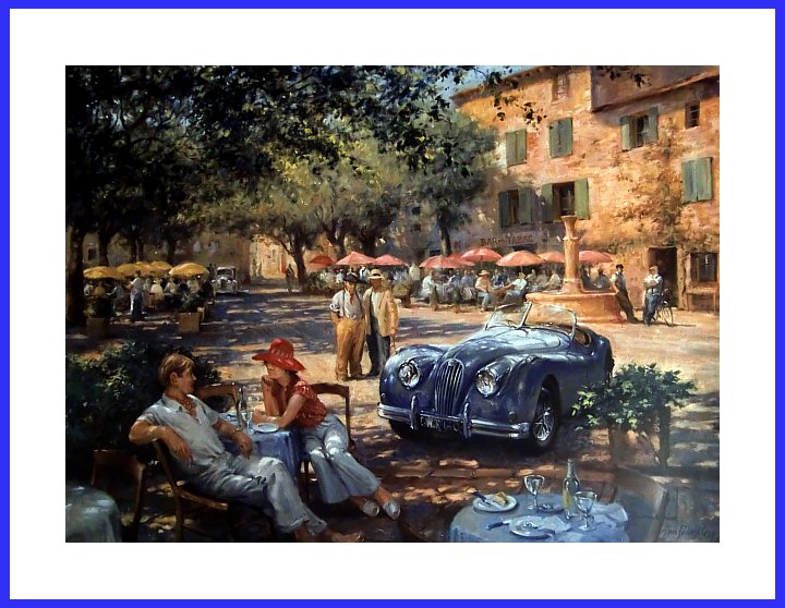 Jaguar XK140 POSTER lunch in Provence 600