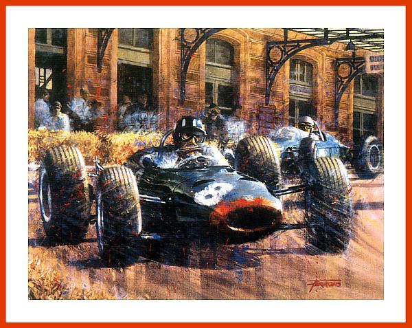 Poster Bild BRM Formel 1 Graham Hill Monaco 1964 mit Autogramm 