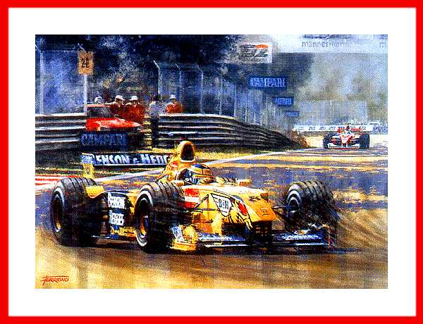 Poster Druckbild Heinz Harald Frentzen Formel 1 Monza Triumph Jordan 1999 samt Autogramm Karte