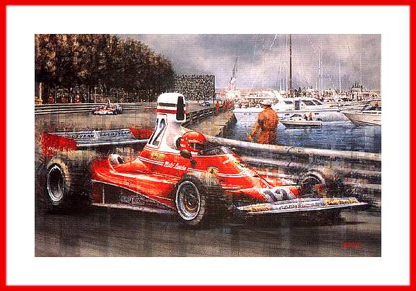 Poster Niki Lauda Formel 1 Ferrari 312 T Sieg Monaco 1975 o Autogramm