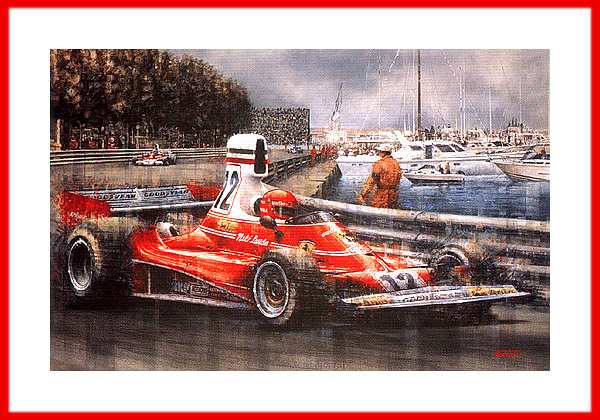 Poster Niki Lauda Formel 1 Ferrari 312 T Sieg Monaco 1975 o Autogramm