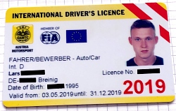 Rennfahrer Lizenz 2019 FIA International D Kunde