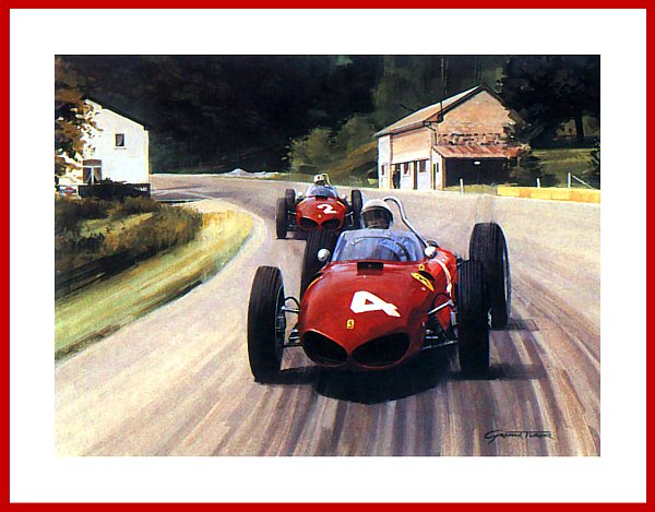 Poster Phil Hill und Graf Berghe von Trips Ferrari Dino 156 Formel 1 Spa 1961 mit Autogramm