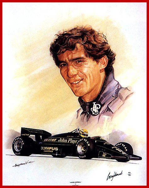Poster Portrait Ayrton Senna Lotus Renault Turbo Estoril 1985 Autogramm Foto