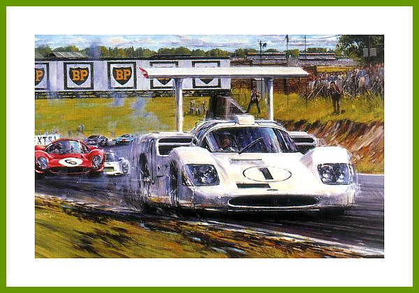Chaparral 2F Sieg 1967 Brand Hatch mit Autogramm Rennsieger Duo am Poster Kunstdruck