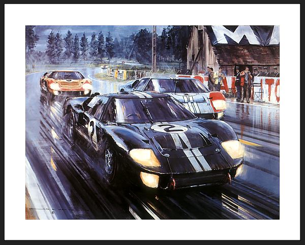 Poster Bild Ford GT 40 Mk II Triplesieg Le Mans 1966 mit Autogramm Chris Amon Karte Foto
