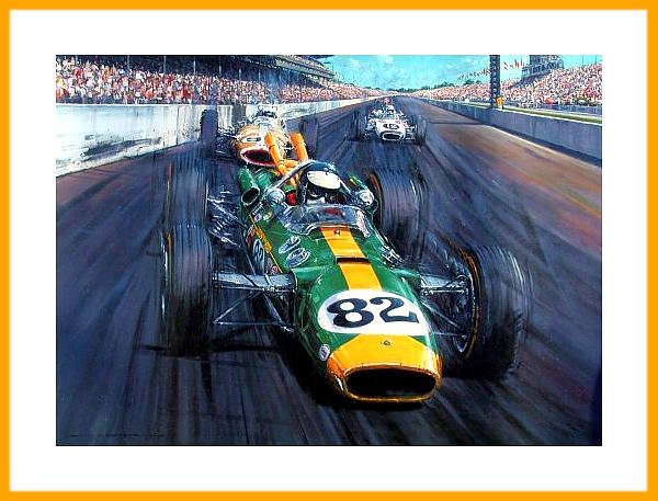 Poster Indy 500 Jim Clark Sieg Lotus 38 1965 mit Autogramm Signatur