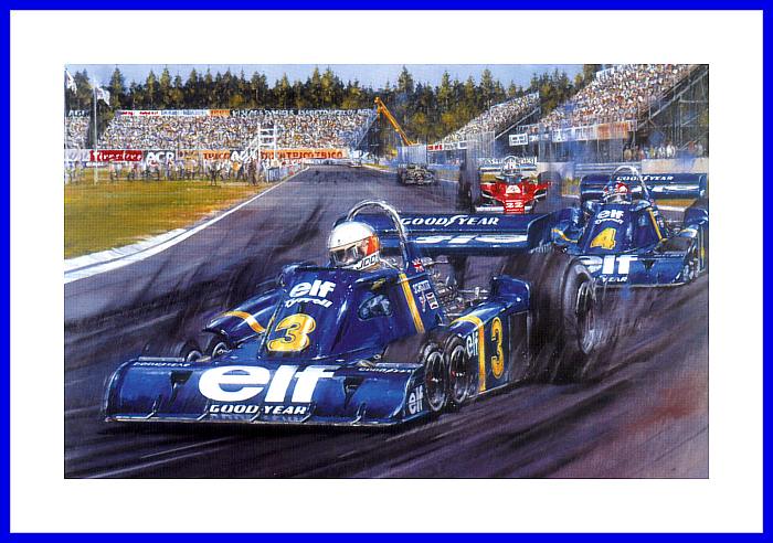 Poster Druckbild Jody Scheckter Patrick Depailler 6-Rad Tyrell P 34 Formel 1  1976 mit 2 Autogrammen