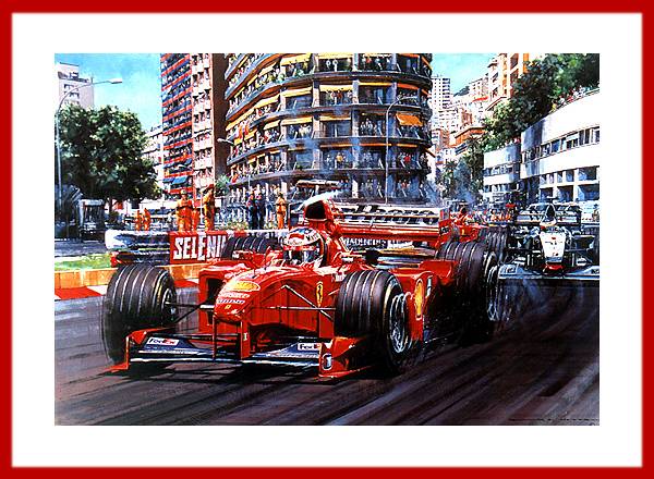 Poster Schumacher Monte Carlo Formel 1  Sieg 1999 Ferrari mit Autogramm am Bild