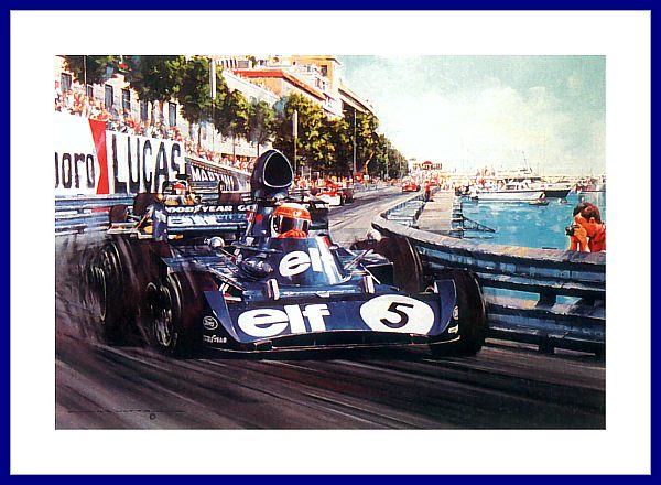 Poster Jackie Stewart 1973 Monaco Tyrell Formel 1 Sieg mit Autogramm Bild