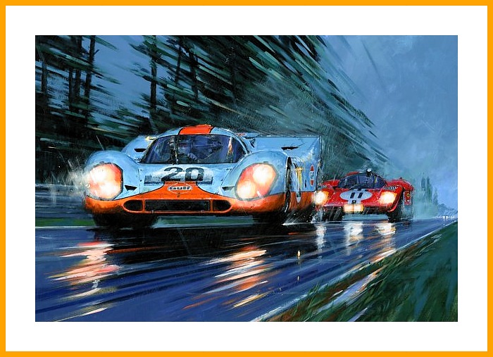 Poster Porsche 917 und Ferrari 512S Le Mans 1970 Rain