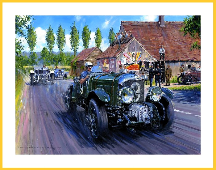 Poster Bentley Blowers in LeMans vs Mercedes SSK 1930