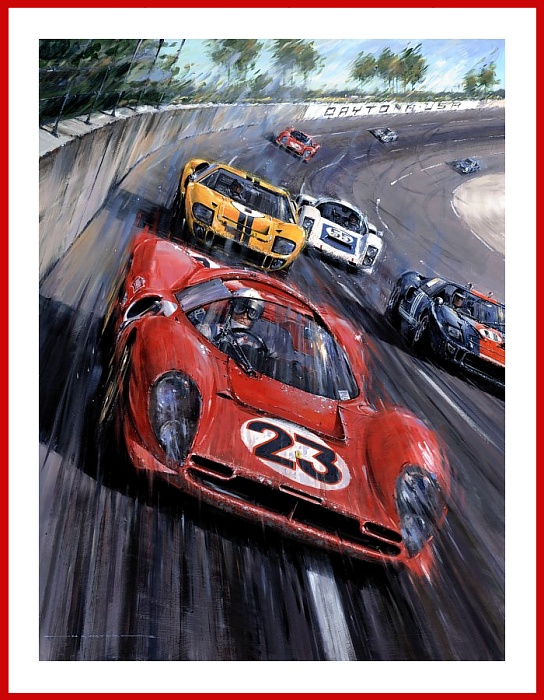 Poster Daytona 1967 Amon Bandini Ferrari 330 P4 Sieg Ford GT40