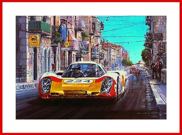 Poster print Targa Florio 1968 Porsche 907 Vic Elord signiert