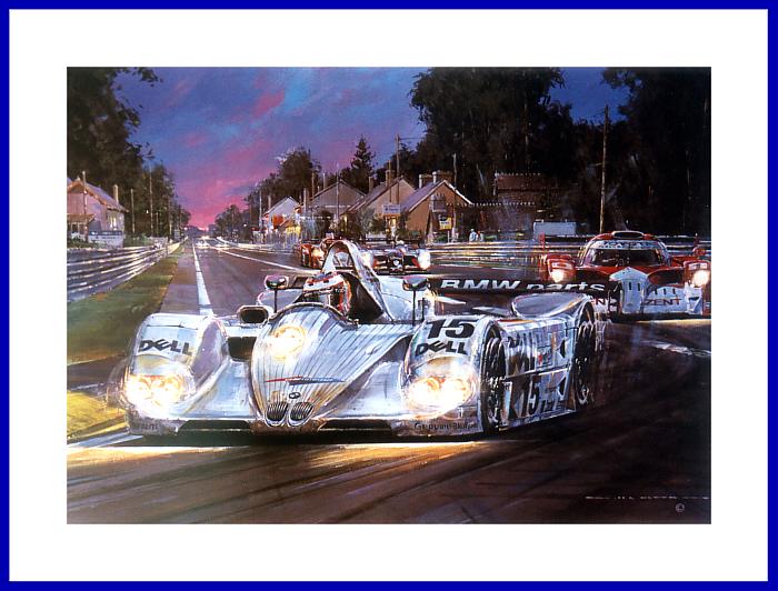 Poster Bild BMW Le Mans 24 h Sieg 1999 mit 5 Autogramme der Fahrer am Kunstdruck