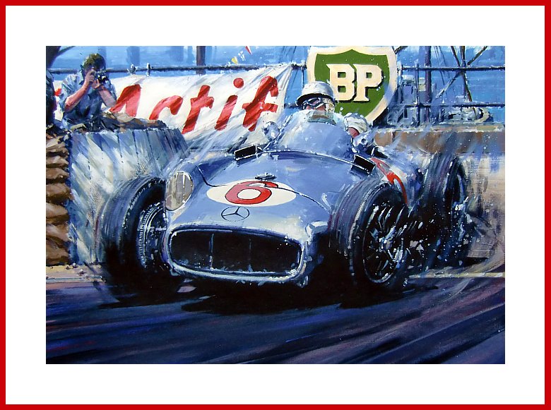 Poster Monaco 1955 Stirling Moss Mercedes W196 Formel 1 