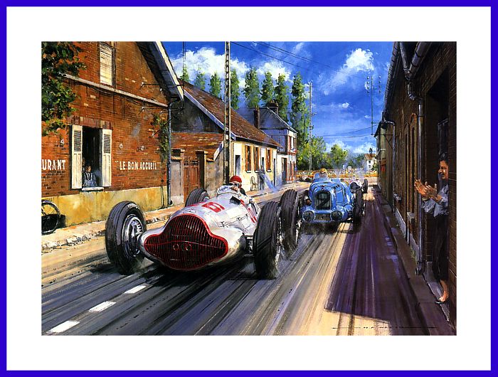 Poster Druck Bild Mercedes W 154 Silberpfeil Sieg Reims 1938 Autogramm Manfred von Brauchitsch