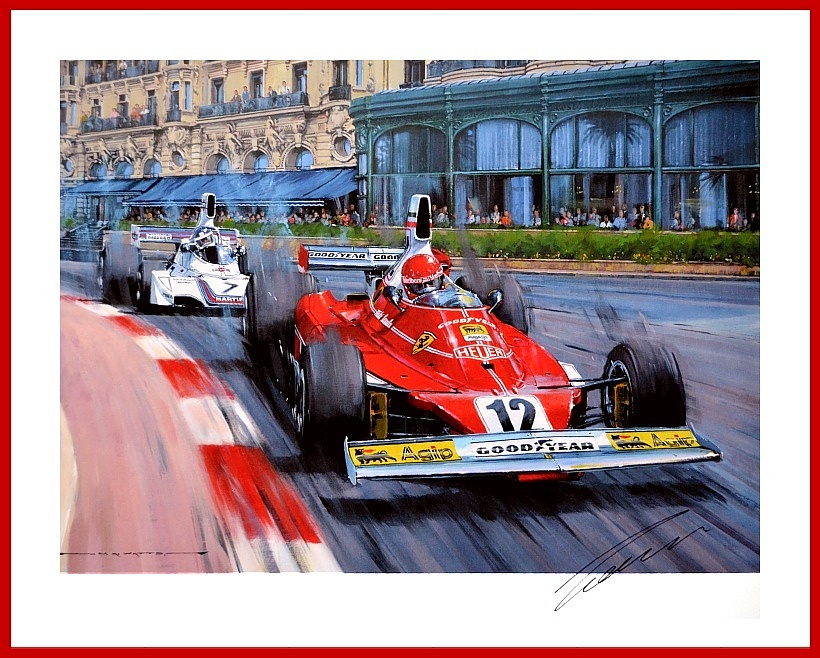 Niki Lauda Autogramm Poster F1 Ferrari Monaco 1975