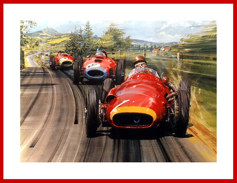 Poster Bild Fangio the Maestro Maserati 250F Formel 1 1957 mit Autogramm Signatur