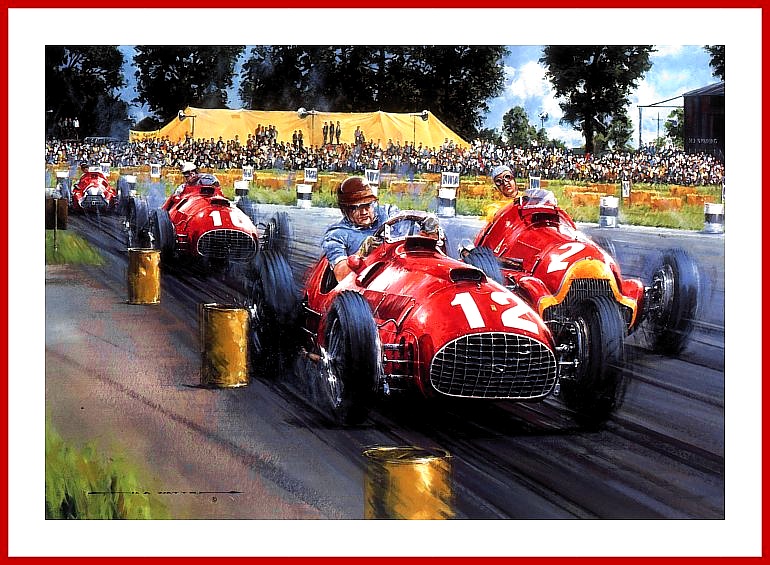 Poster Bild Ferrari erster Formel Grand Prix Sige mit Autogram Gonzales Villoresi