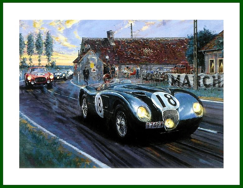 Poster Le Mans 1953 Jaguar C Type victory with signatures