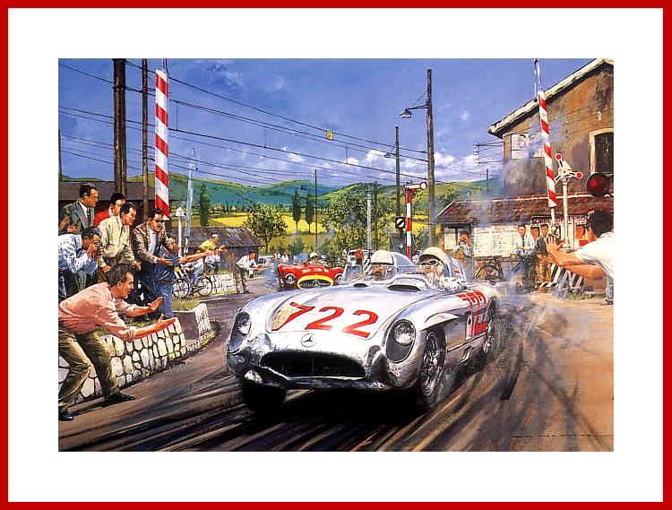 POSTER Mille Miglia 1955 Mercedes SLR Sieg Moss signierte Raritaet