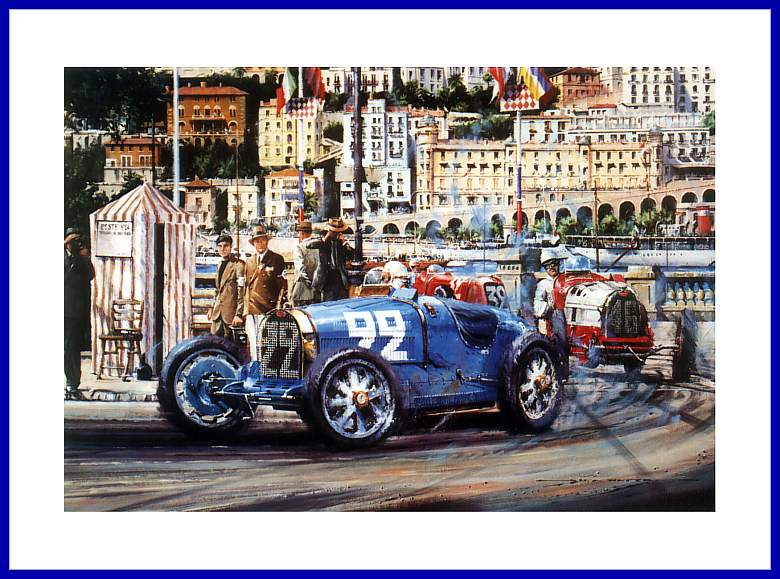 Poster Bild Monaco 1930 Sieg Bugatti 35 B mit Autogramm Sieger Rene Dreyfus