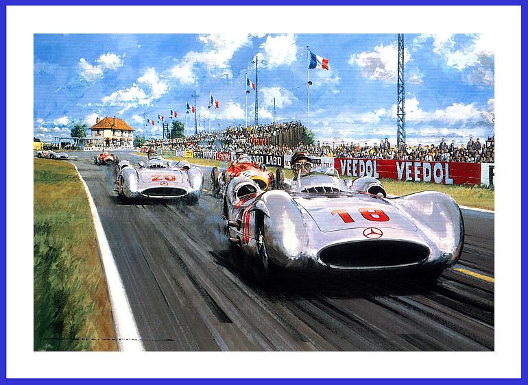 Poster print Summer of 1954 Mercedes Formula 1 Silver Arrows signed Edition with 4 Autographs
